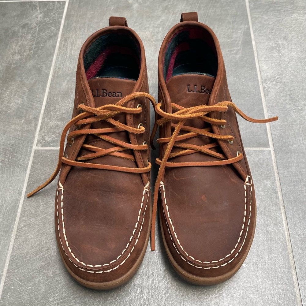 L.L.Bean Mens Flannel Lined Leather Ranger Moc Toe Chukka Boots, Size 9 - Picture 14 of 14